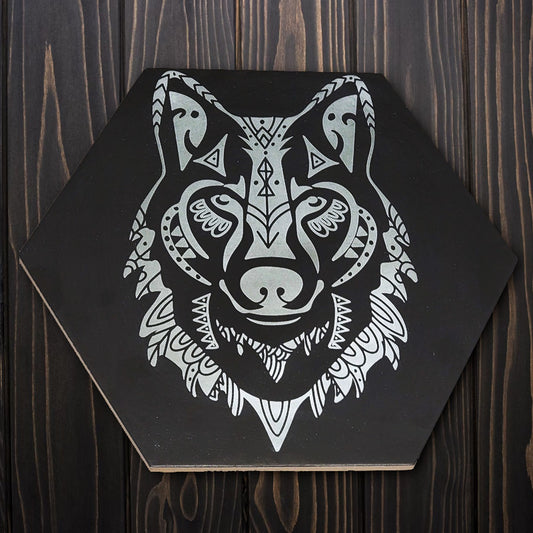 Tribal Wolf Hexagon Wall Tile